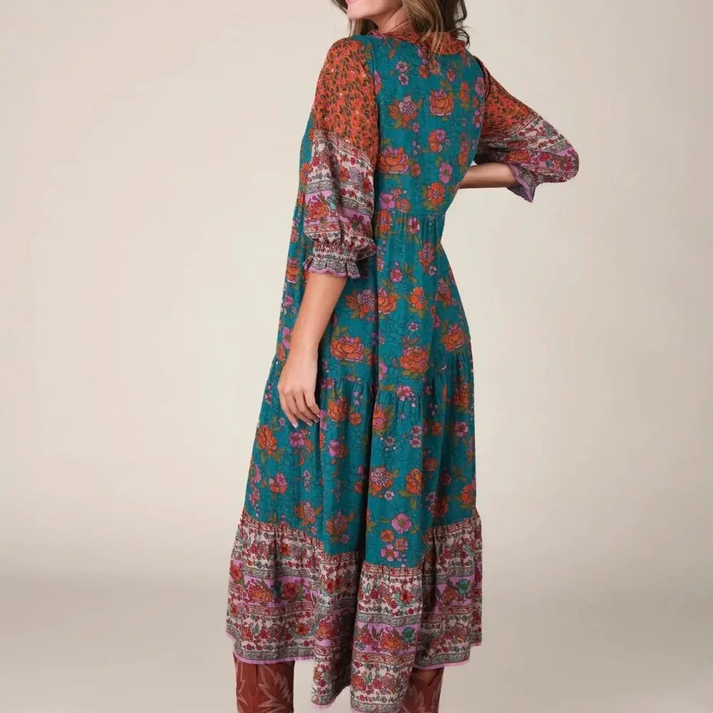 Natural Life Nova Maxi Dress, Teal Riviera Floral XL - Picture 2 of 8